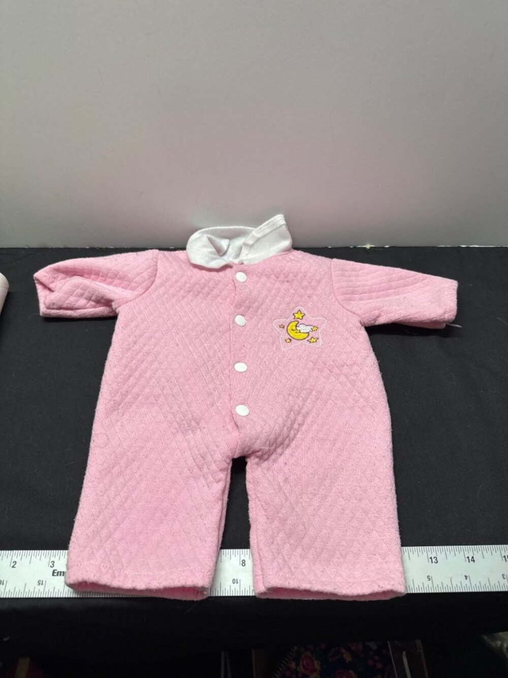 Pink Quilted Baby Doll Outfit With Moon & Stars Embroidery White Collar Snap Clo